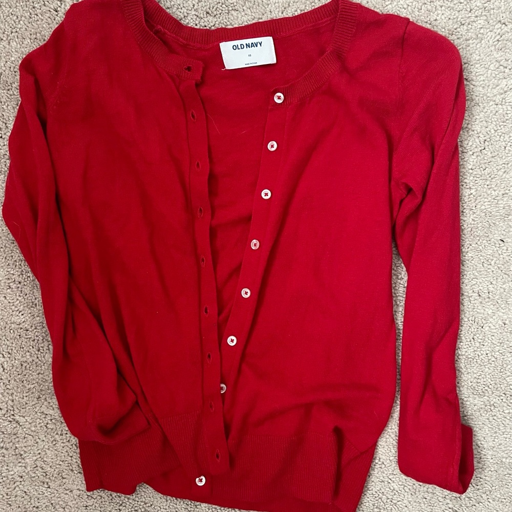 Red cardigan